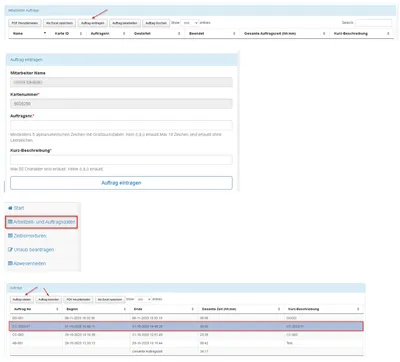 Aufträge erfassen Screenshot
